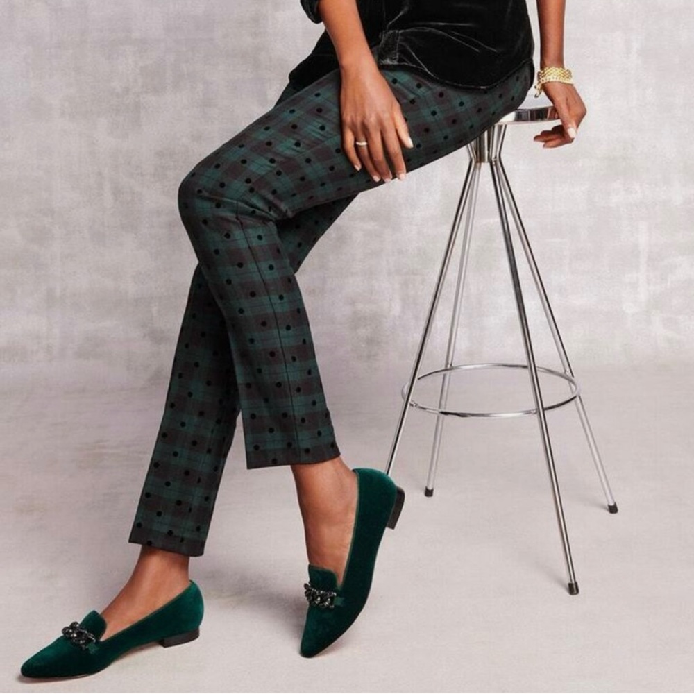 Talbots Wool Slim Leg Pants Black Watch Tartan Polka Dot - Size 14